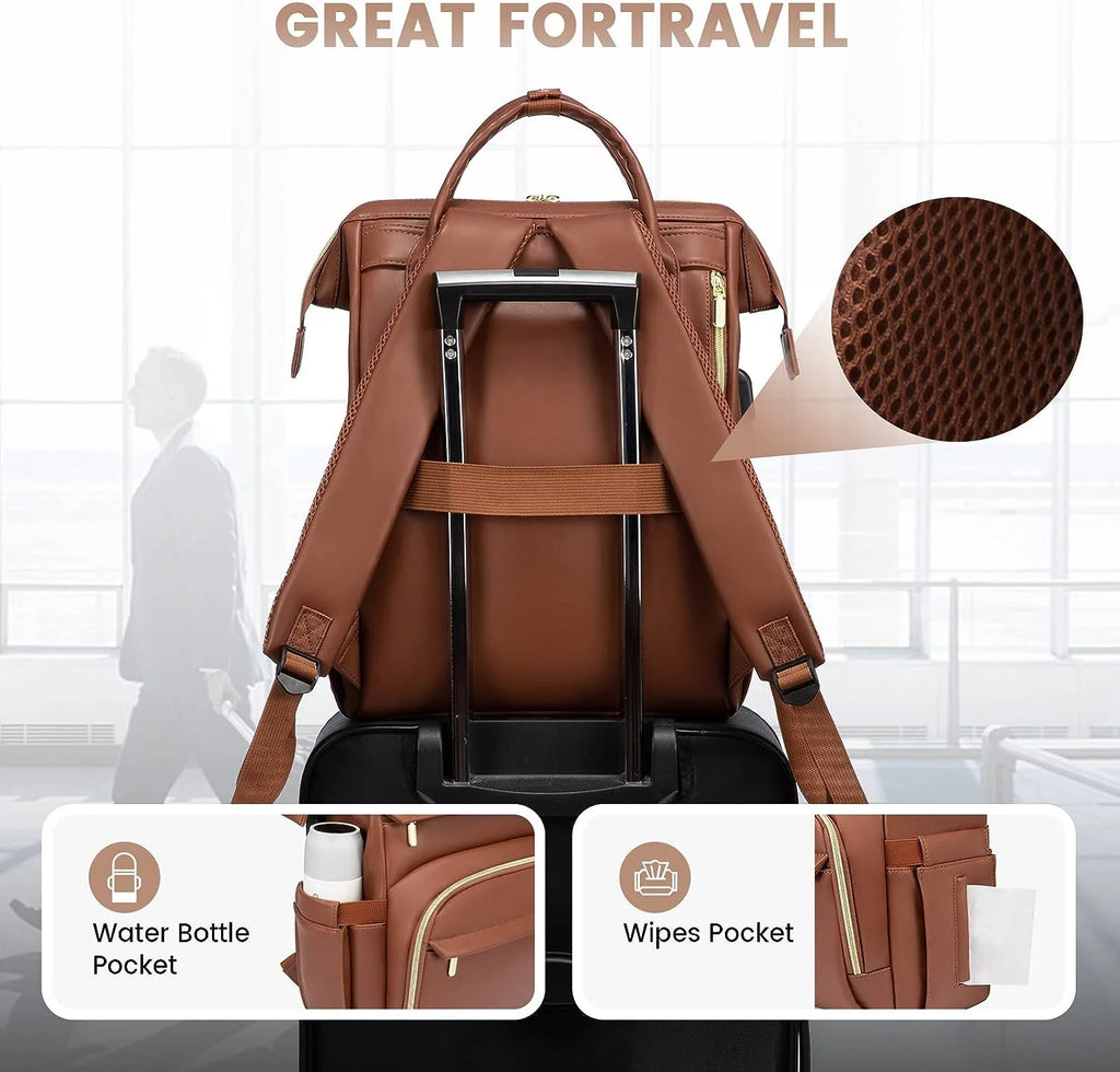 15.6" Pu Leather Laptop Backpack with USB Port W285