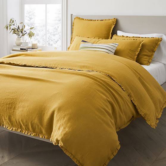 King Cal. King European Flax Linen Ruffle Duvet Set A309