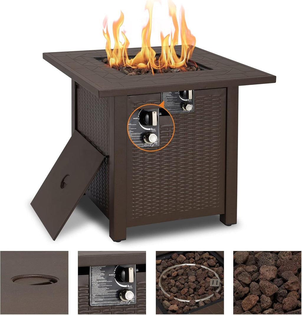 28 Inch Square Propane Fire Pit Table with Lava Stone, Lid P591345