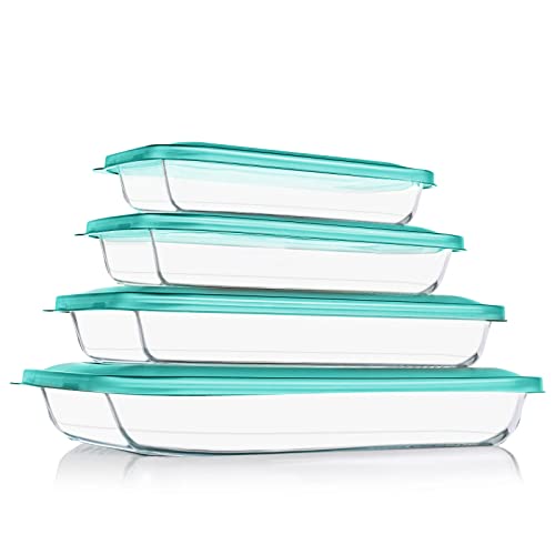 8-Pieces Rectangular Glass Baking Dish Set with Lids L994199