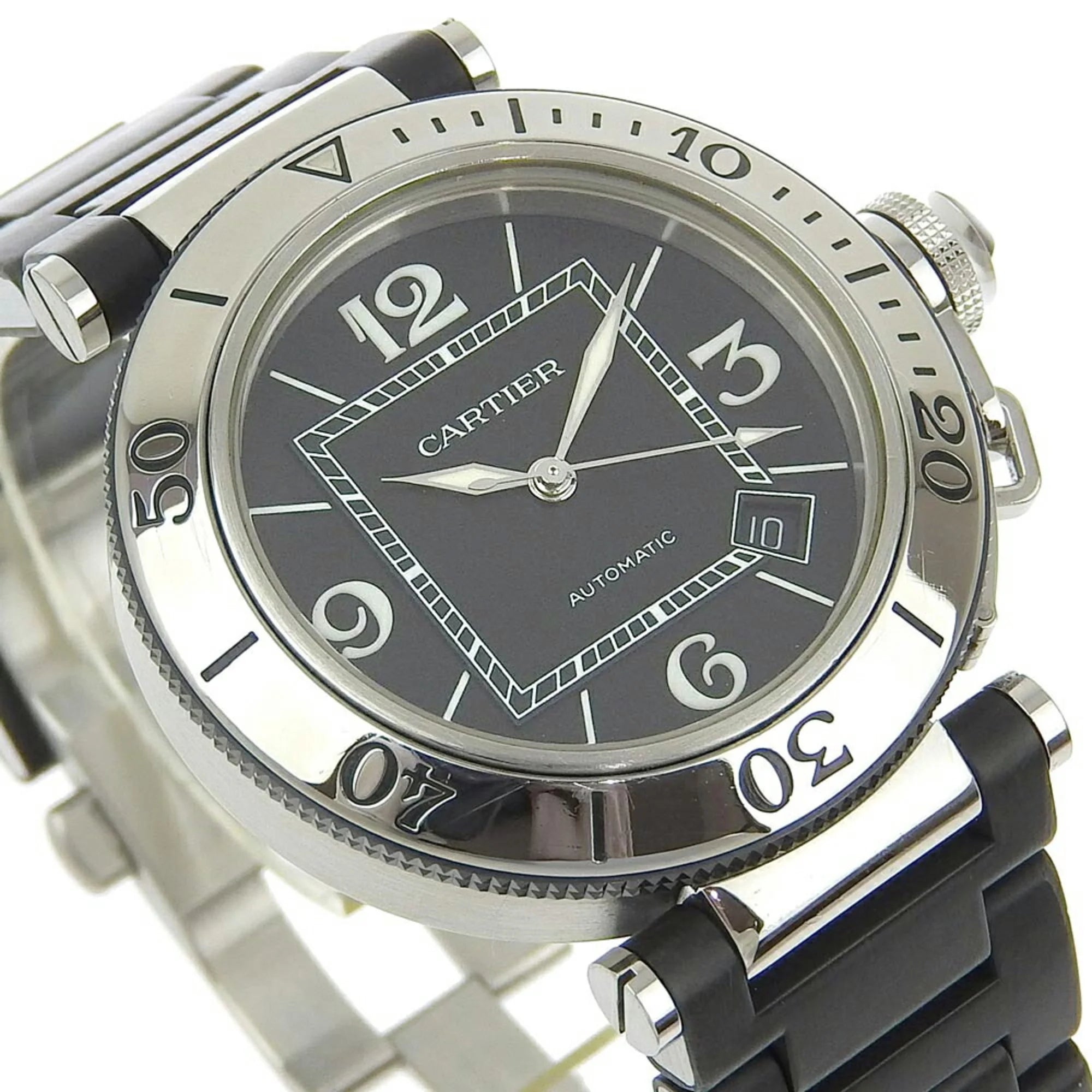 Pre-Owned Stainless Steel x Rubber Silver Black Automatic Dial Watch Z801