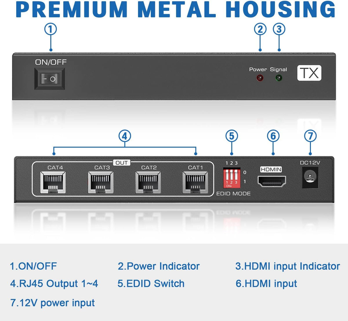 HDMI Extender Splitter 1x4, 165ft/50m, 1 in 4 Out, Over Cat5e/Cat6/7, 1080P@60hz E22835
