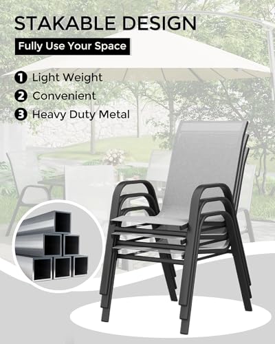 Grey Set of 4 Stackable Metal Dining Chairs with Textilene Fabric P745456