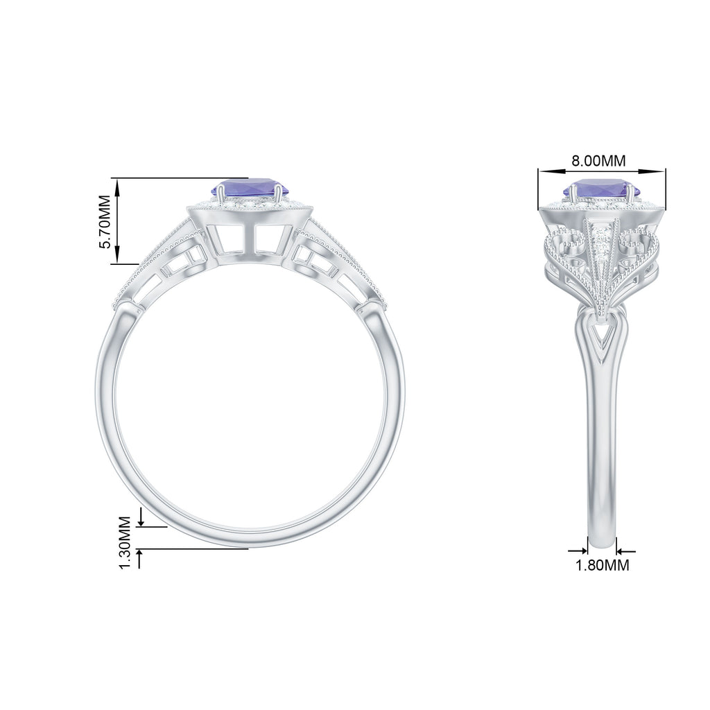 Tanzanite and Diamond Engagement Ring, 925 Sterling Silver, US 4.00 K3869