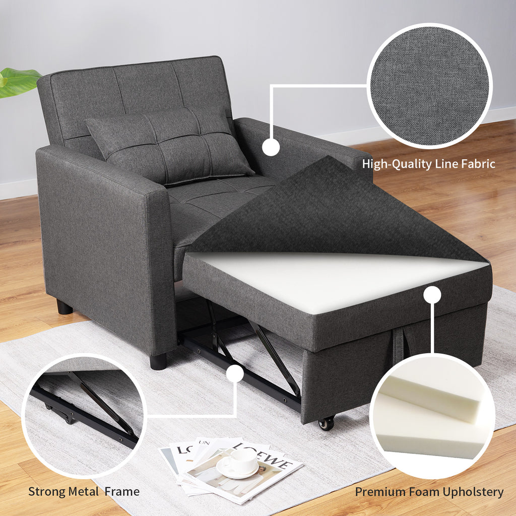 Single Sofa Bed with 3 Adjustable Inclinations, Dark Gray R846247