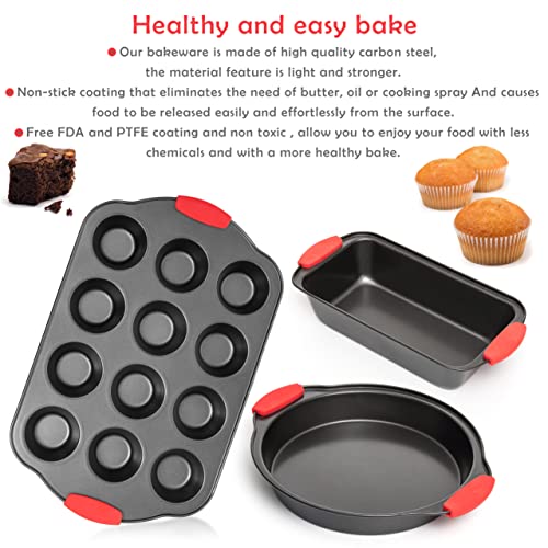 Black Non-Stick Carbon Steel Baking Sheet Set with Silicone Handles W716