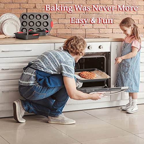 Black Non-Stick Carbon Steel Baking Sheet Set with Silicone Handles W716