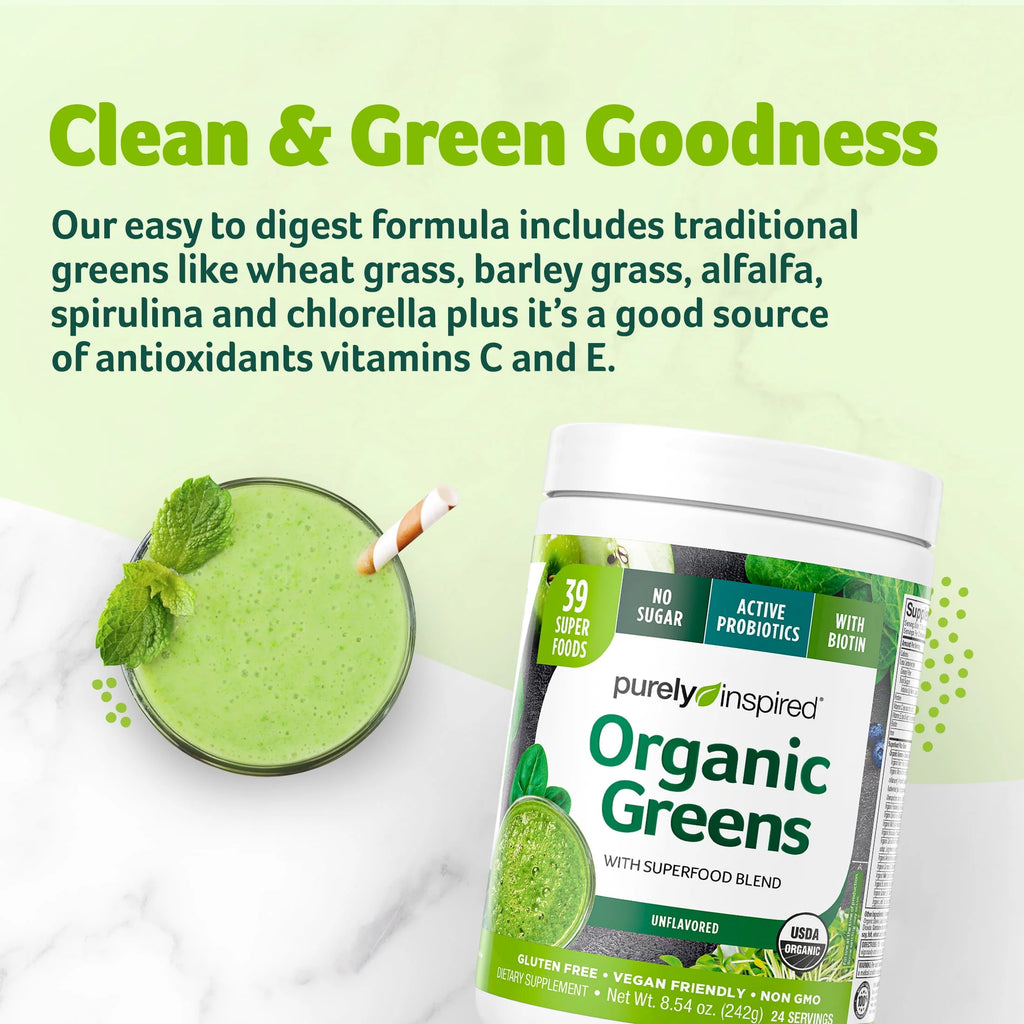 Organic Greens Superfood Supplement Powder Blend, Unflavored, 8.57 oz, 24 Servings B170032