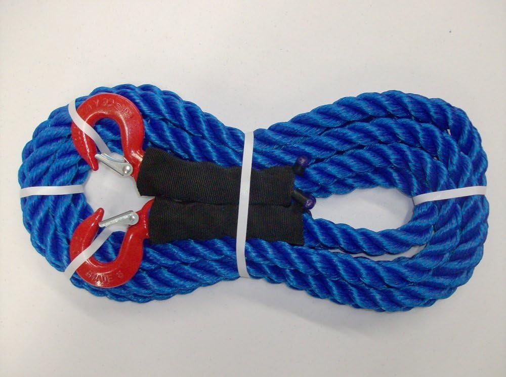 Heavy Duty Polypropylene Tow Rope with Hooks, 12,500 LBS Breaking Strength, 1 inch Diameter, 20 Feet, Pack of 2 Q3433
