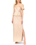 Lame Column Gown with Ruffles P983