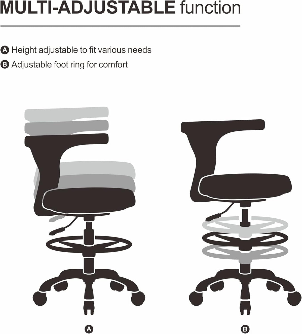 Ergonomic Swivel Adjustable Task Chair with Lumbar Support, Foot Ring and Rolling Casters V3280