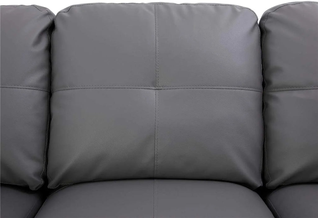 Dark Grey Faux Leather Sofa & Chaise with Ottoman U77409