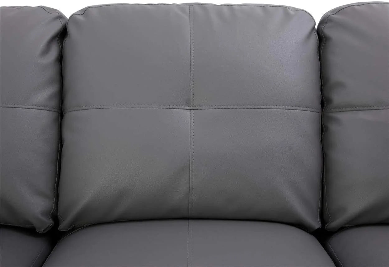 Dark Grey Faux Leather Sofa & Chaise with Ottoman U77409