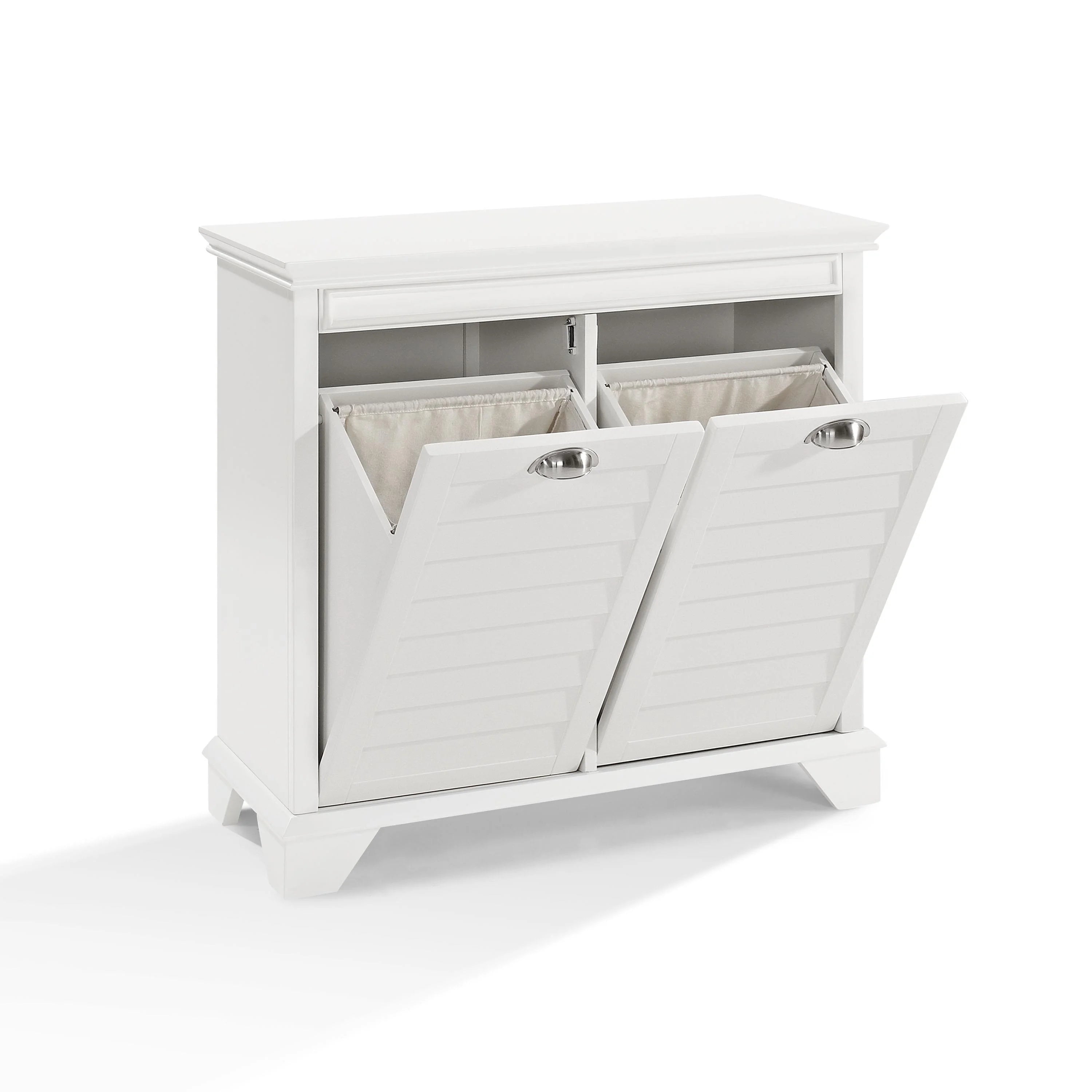 White/Chrome MDF Wood Laundry Hamper L477129