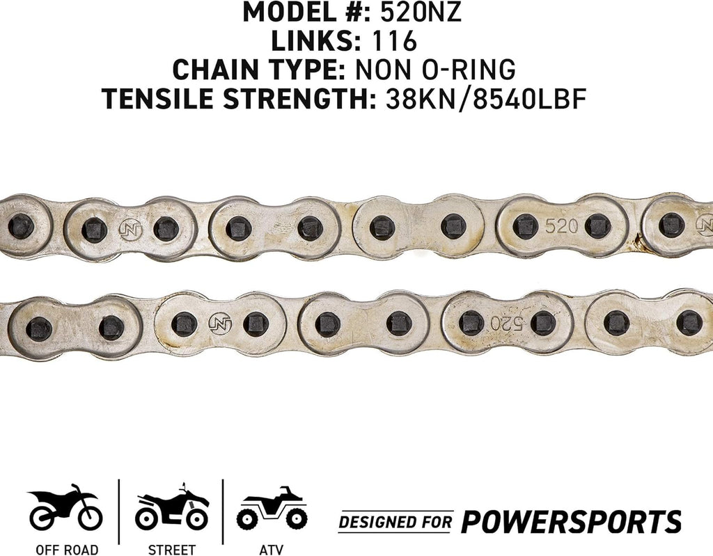 Drive Sprocket Chain Combo Front 16 Rear 48 Tooth 520NZ Standard 116 Links Pack of 2 L928