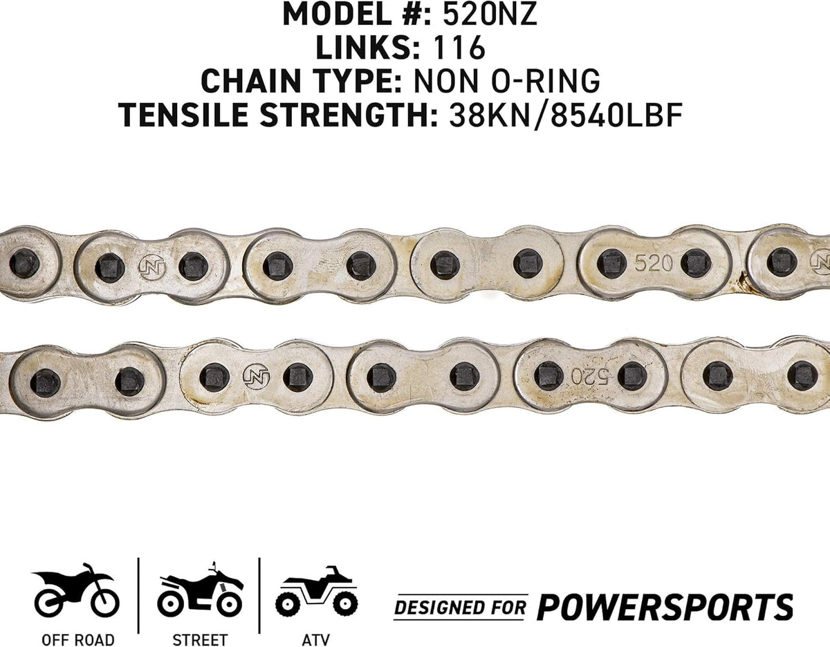 Drive Sprocket Chain Combo Front 16 Rear 48 Tooth 520NZ Standard 116 Links Pack of 2 L928