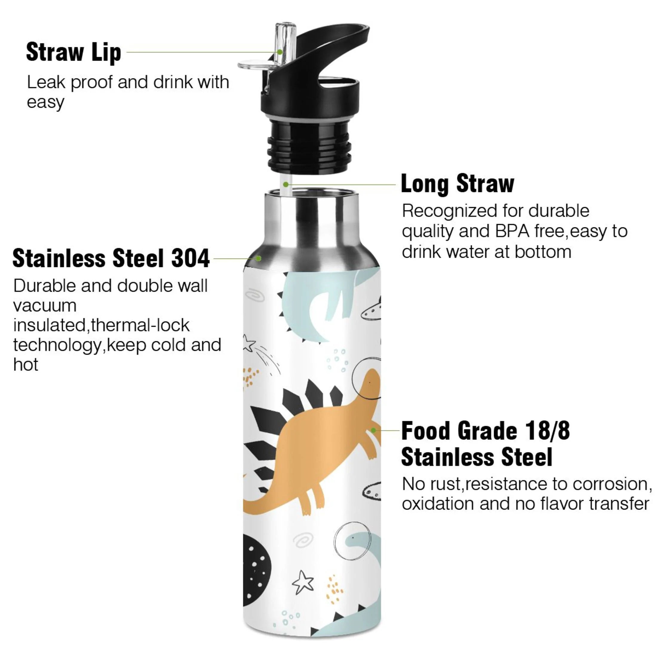 Stainless Steel Insulated Water Bottle with Straw Lid S8876