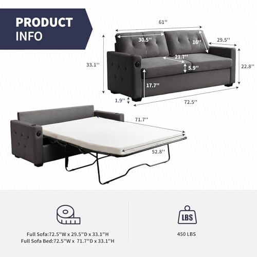 Beige Queen Pull Out Sofa Bed with Memory Foam Mattress J690
