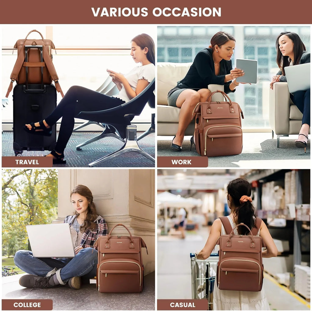 15.6" Pu Leather Laptop Backpack with USB Port W285