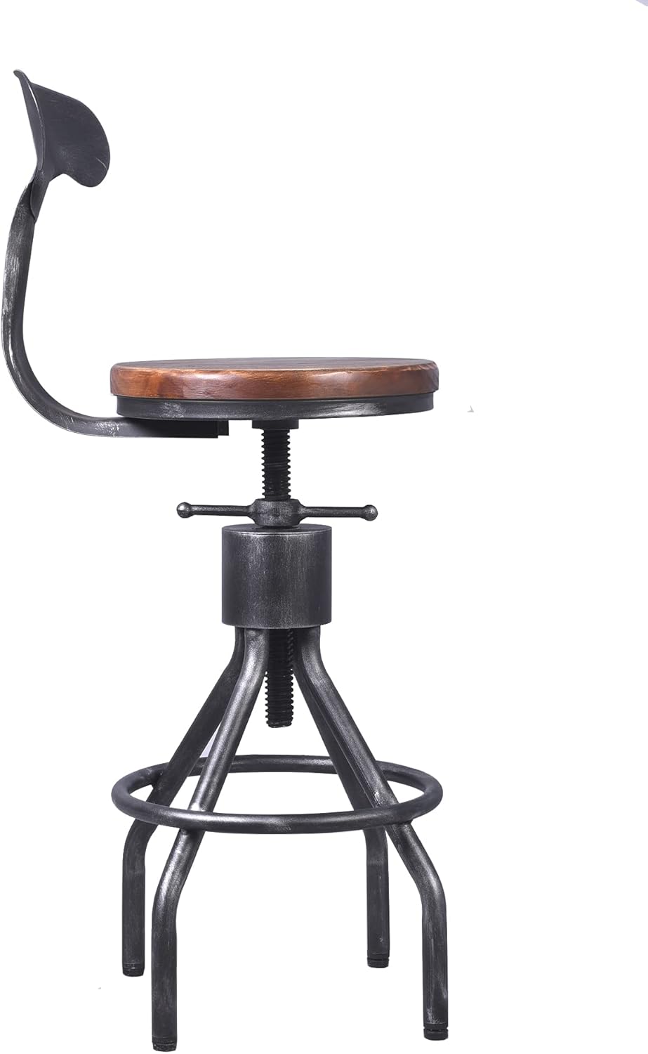 Industrial Vintage Bar Stool, Adjustable Pipe Stool, Cast Iron Stool, Swivel Bar Stool with Backrest, Metal Stool, Silver, Set of 2 K712822