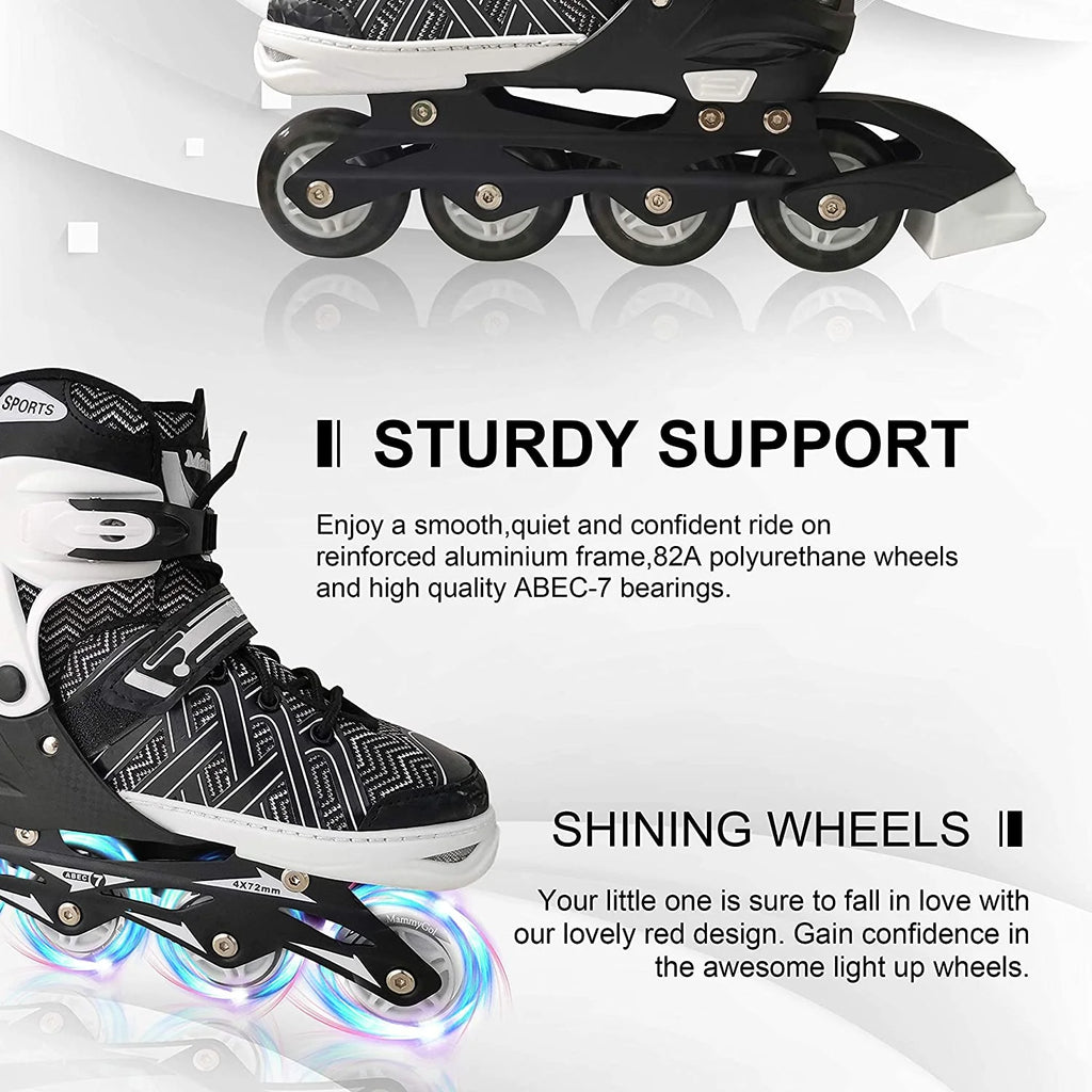 Black Adjustable Kids Inline Skates L32189
