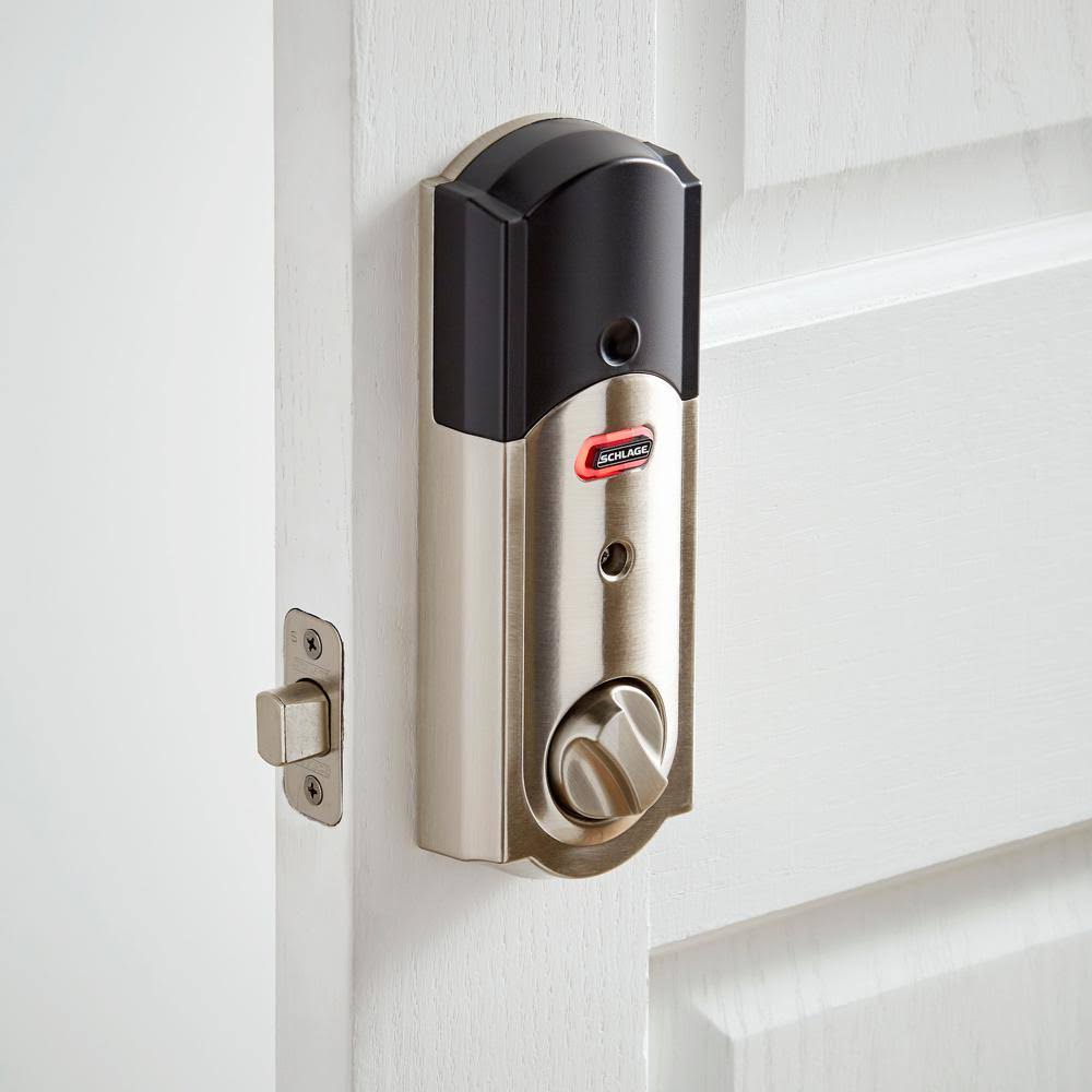 Satin Nickel Touchscreen Deadbolt with Alarm D84097