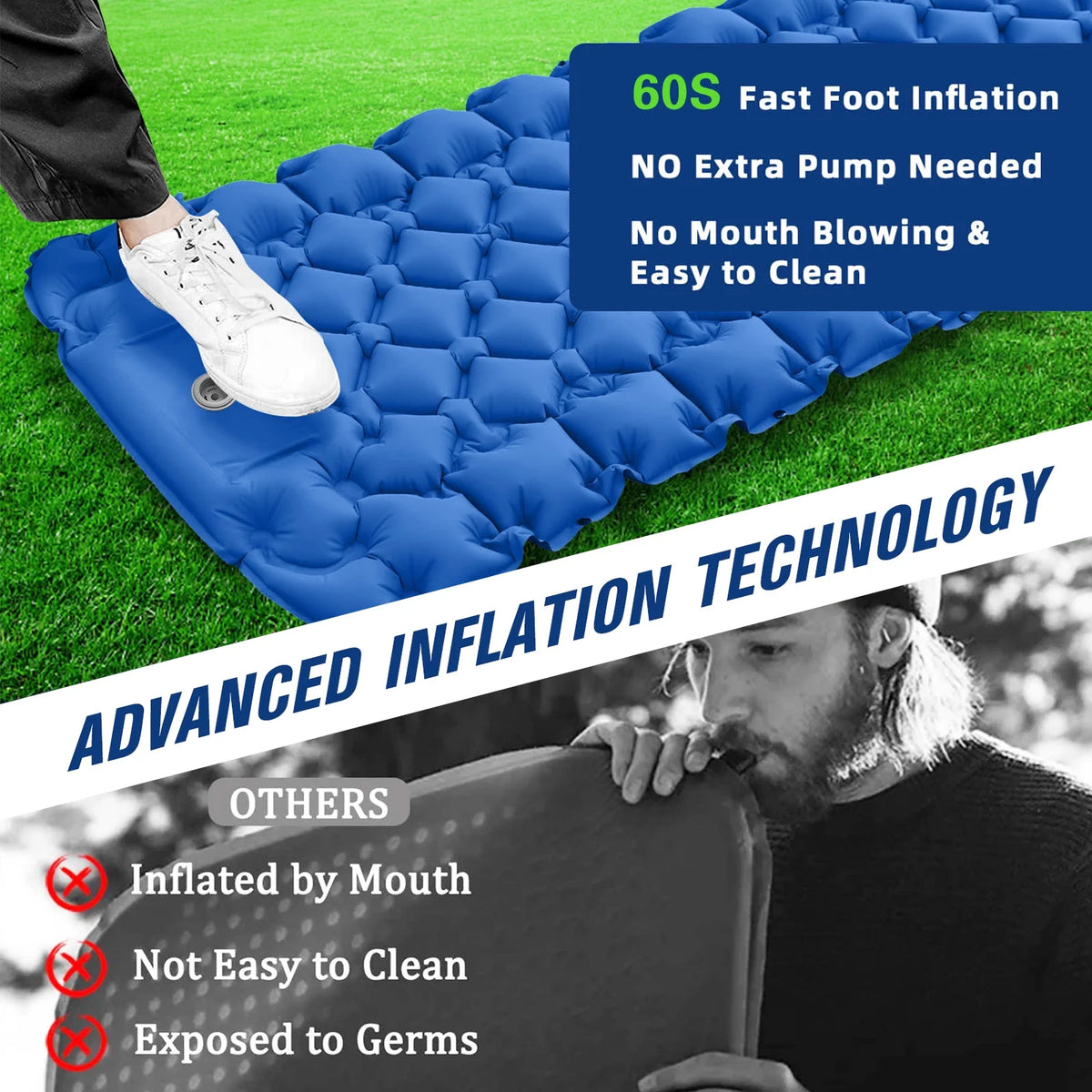 Lightweight Camping Mat with Air Pillow Waterproof Sleeping Pad K22722