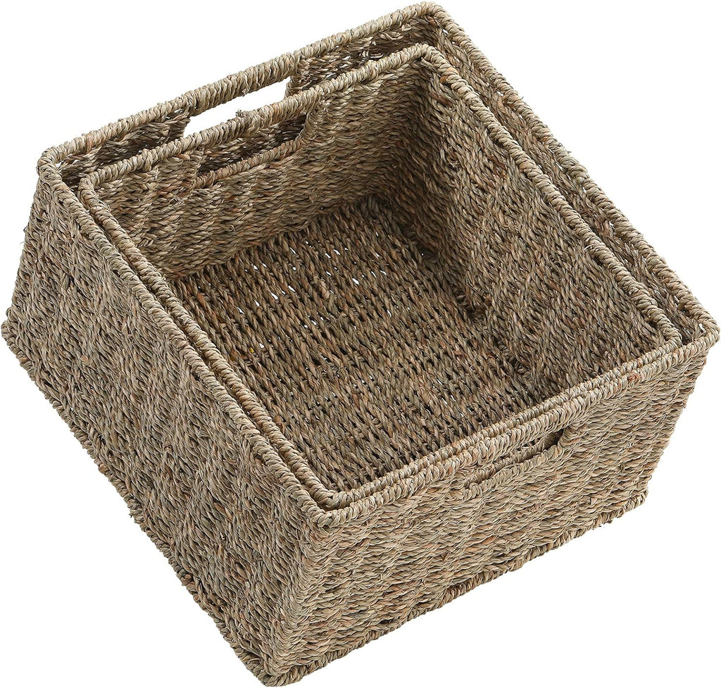 Black Woven Storage Baskets with Handles, Set of 2 T6730