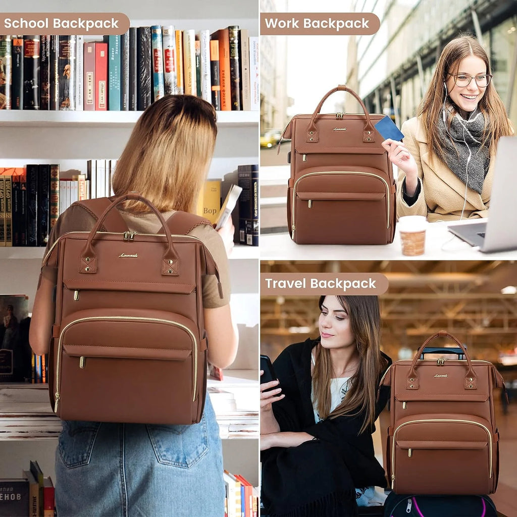 15.6" Pu Leather Laptop Backpack with USB Port W285