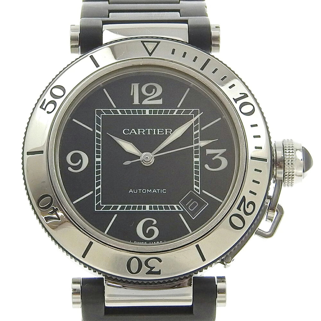 Pre-Owned Stainless Steel x Rubber Silver Black Automatic Dial Watch Z801