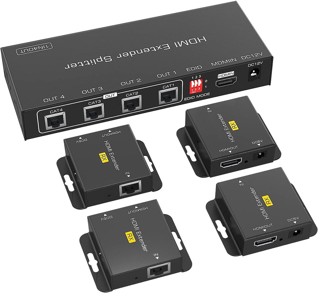 HDMI Extender Splitter 1x4, 165ft/50m, 1 in 4 Out, Over Cat5e/Cat6/7, 1080P@60hz E22835