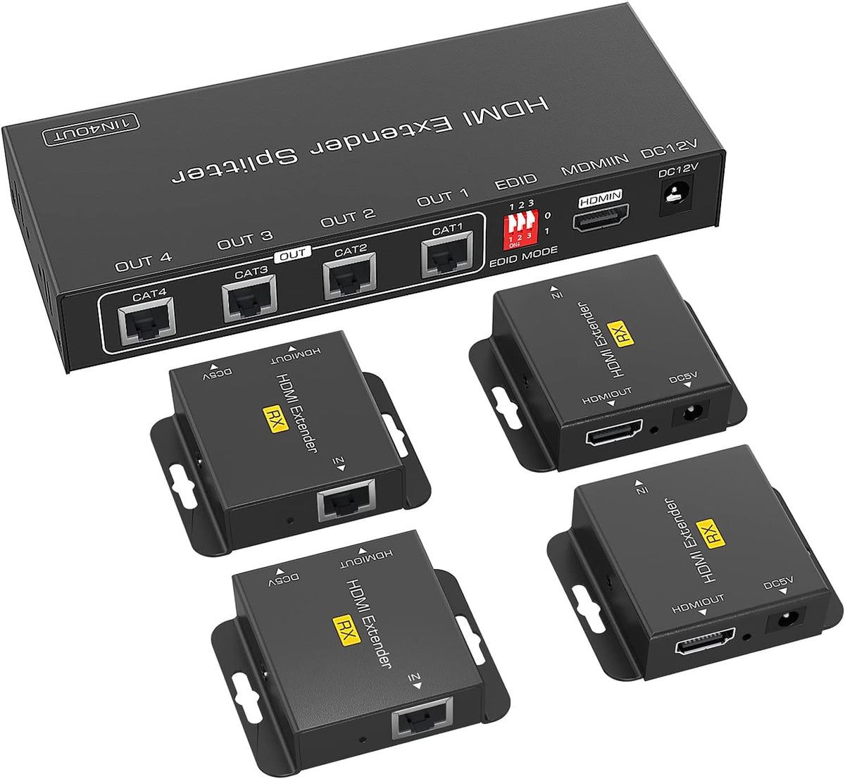 HDMI Extender Splitter 1x4, 165ft/50m, 1 in 4 Out, Over Cat5e/Cat6/7, 1080P@60hz E22835