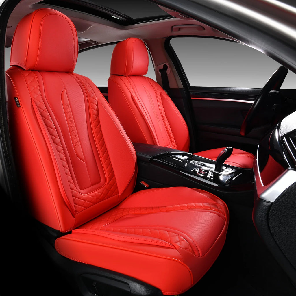 Red 2PCS Front Leather Waterproof Car Seat Covers I508