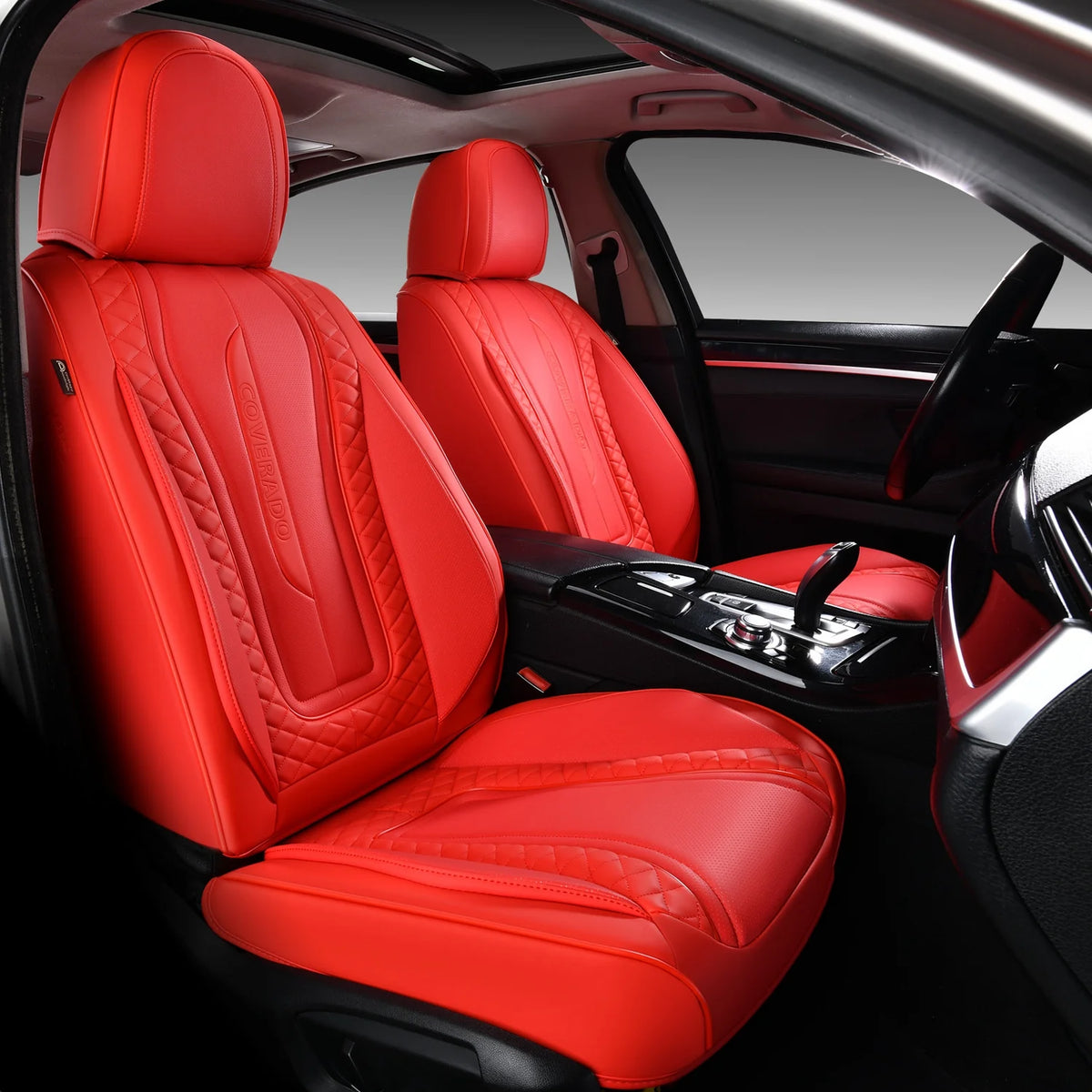 Red 2PCS Front Leather Waterproof Car Seat Covers I508