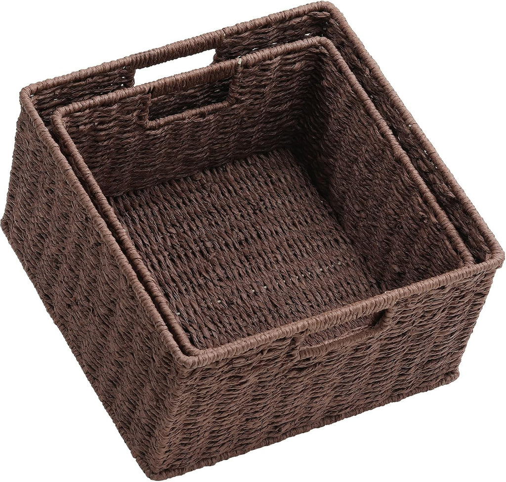 Black Woven Storage Baskets with Handles, Set of 2 T6730