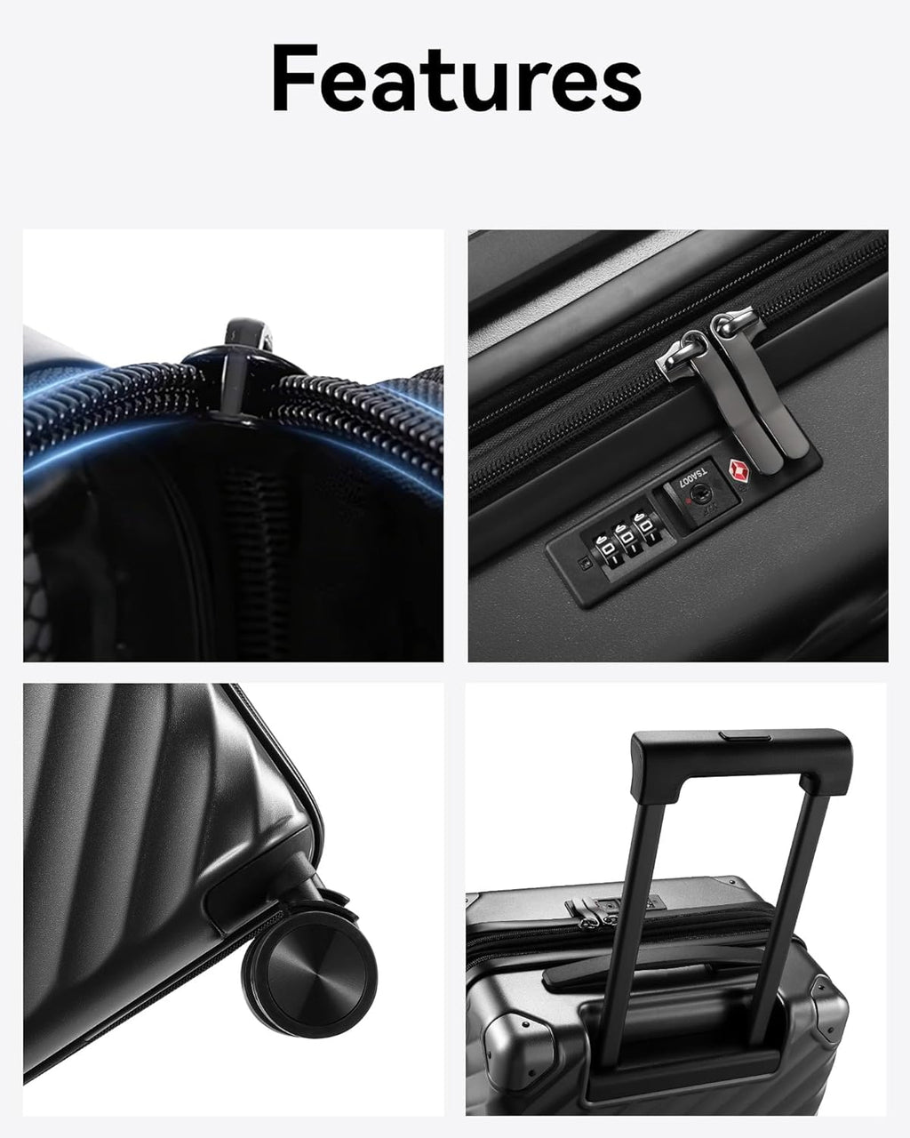 2 Piece 100% Polycarbonate Expandable Hard Suitcases with Wheels (Black, 20/28) C26162
