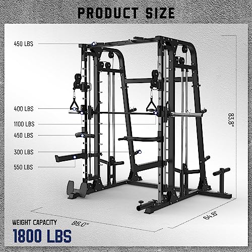 All-in-One Smith Machine Power Cage with Smith Bar and Cable Crossover Machine C645089