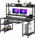 55 INCH Computer Desk with Keyboard Tray and Hutch Storage Shelves, Rustic Brown N93914