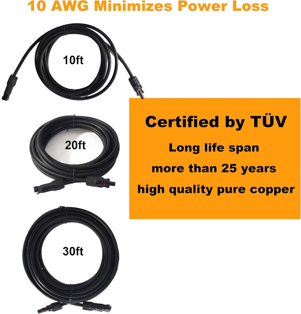 10AWG 20ft Solar Extension Cable with Female and Male Connectors, Pack of 2 S577