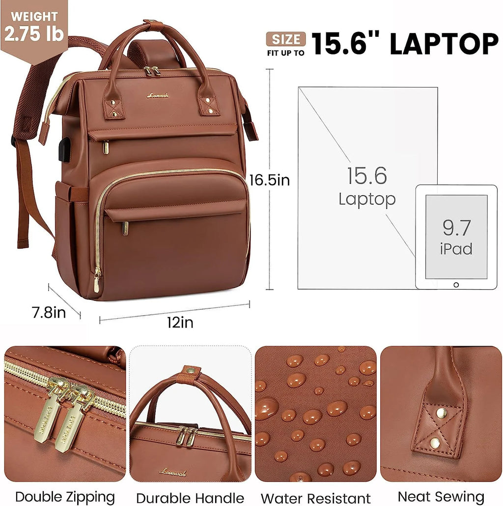 15.6" Pu Leather Laptop Backpack with USB Port W285