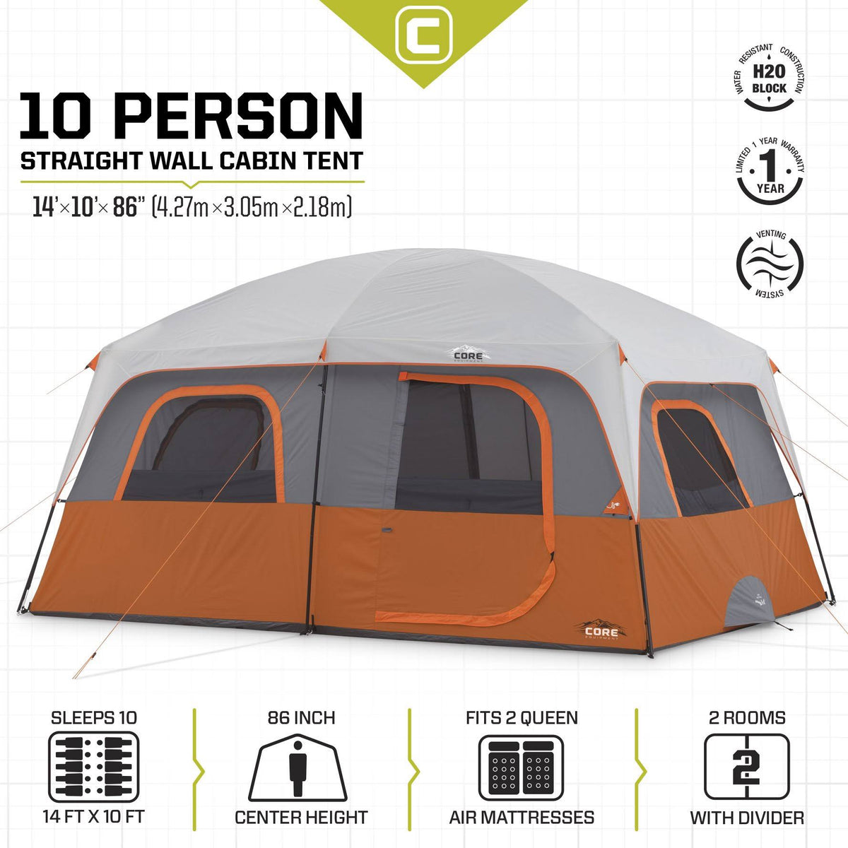 10-Person Straight Wall Cabin Tent L32052