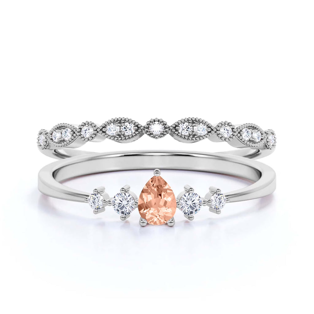 1.55 Carat Pear Cut Morganite And Diamond Moissanite Engagement Ring in 925 Sterling Silver With 18k White Gold Plating X9590