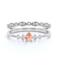 1.55 Carat Pear Cut Morganite And Diamond Moissanite Engagement Ring in 925 Sterling Silver With 18k White Gold Plating X9590