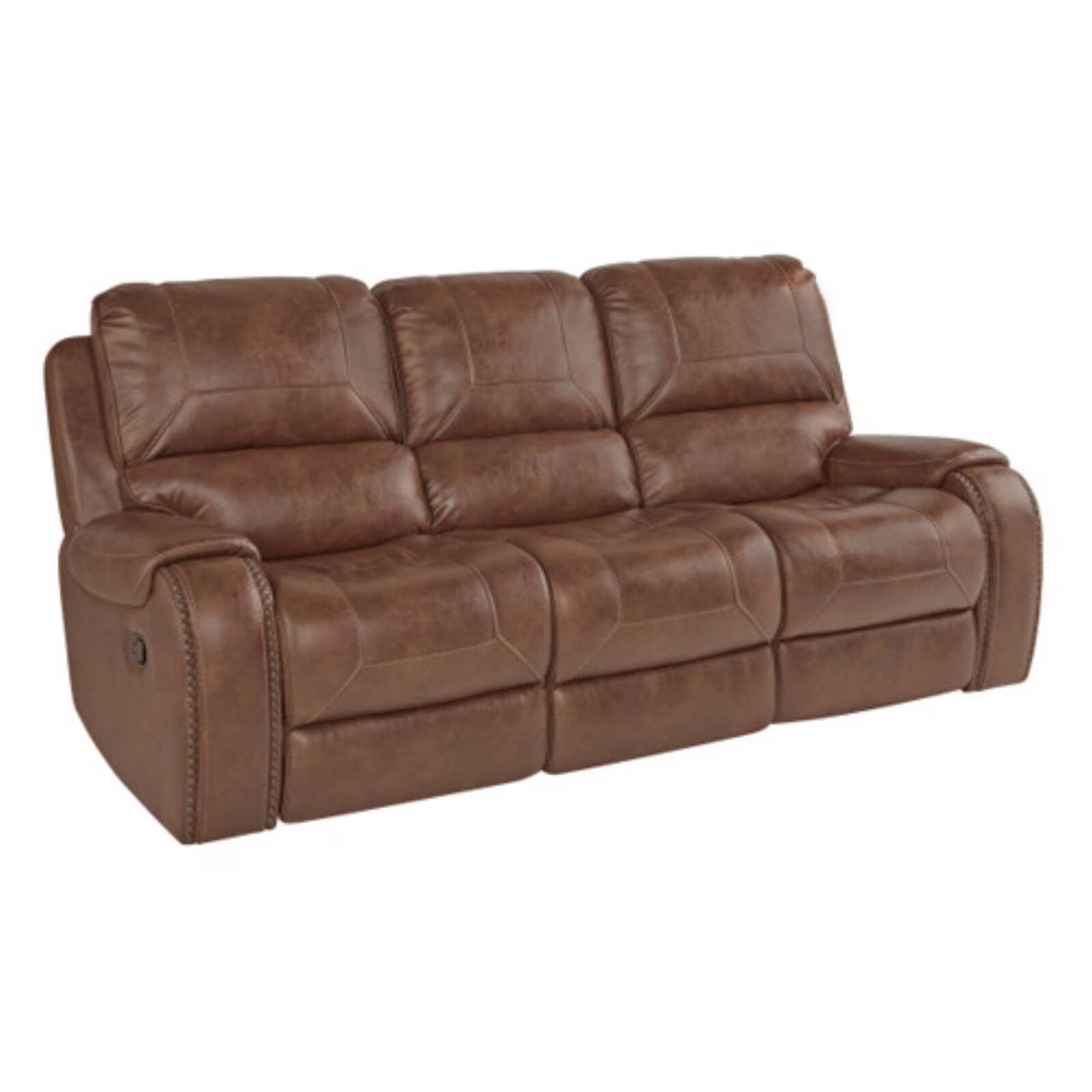 Brown Leather Manual Reclining Sofa with Storage Console and USB Port H8473