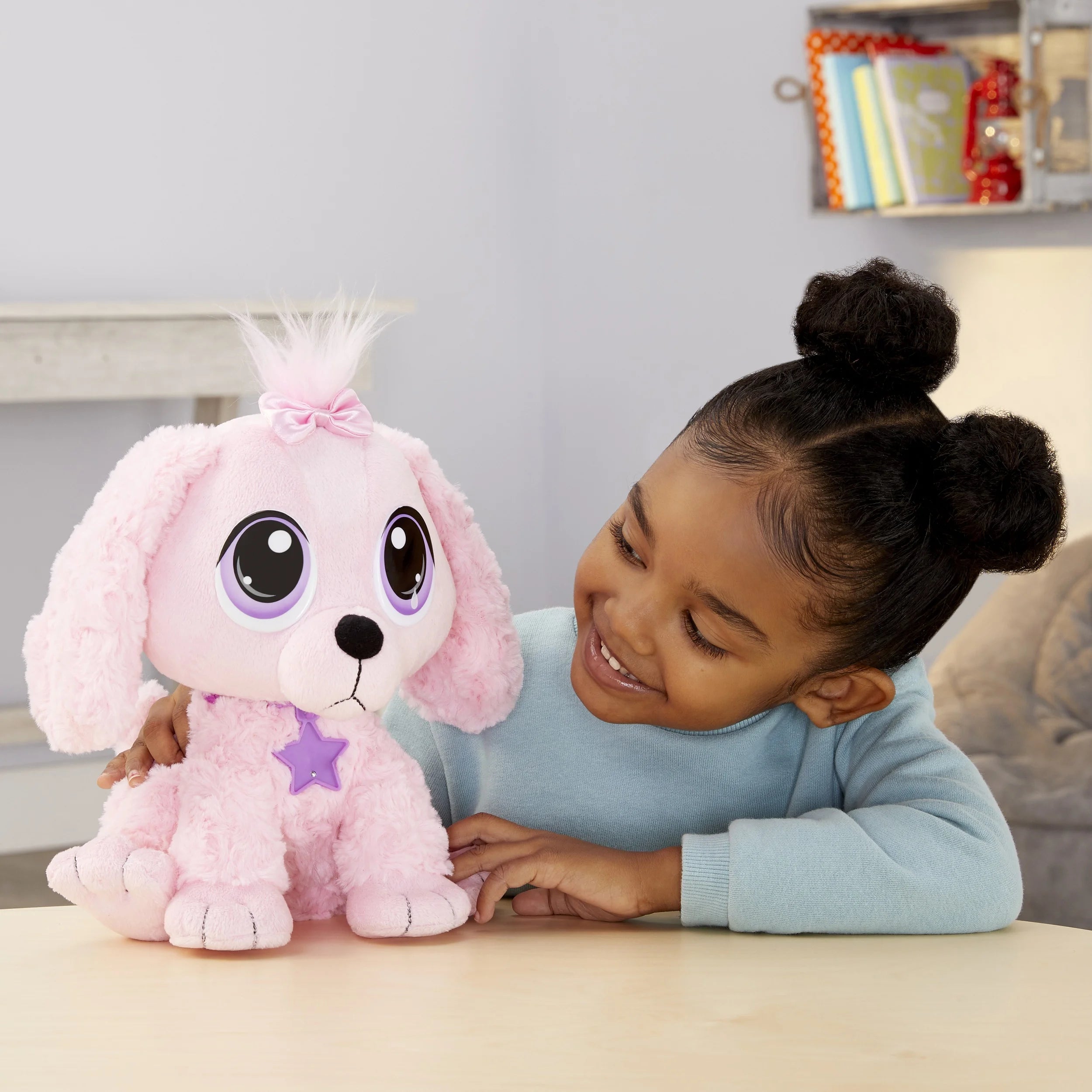 Pink Poodle Plush Pet Toy with Collar, Tag, Doghouse J5133