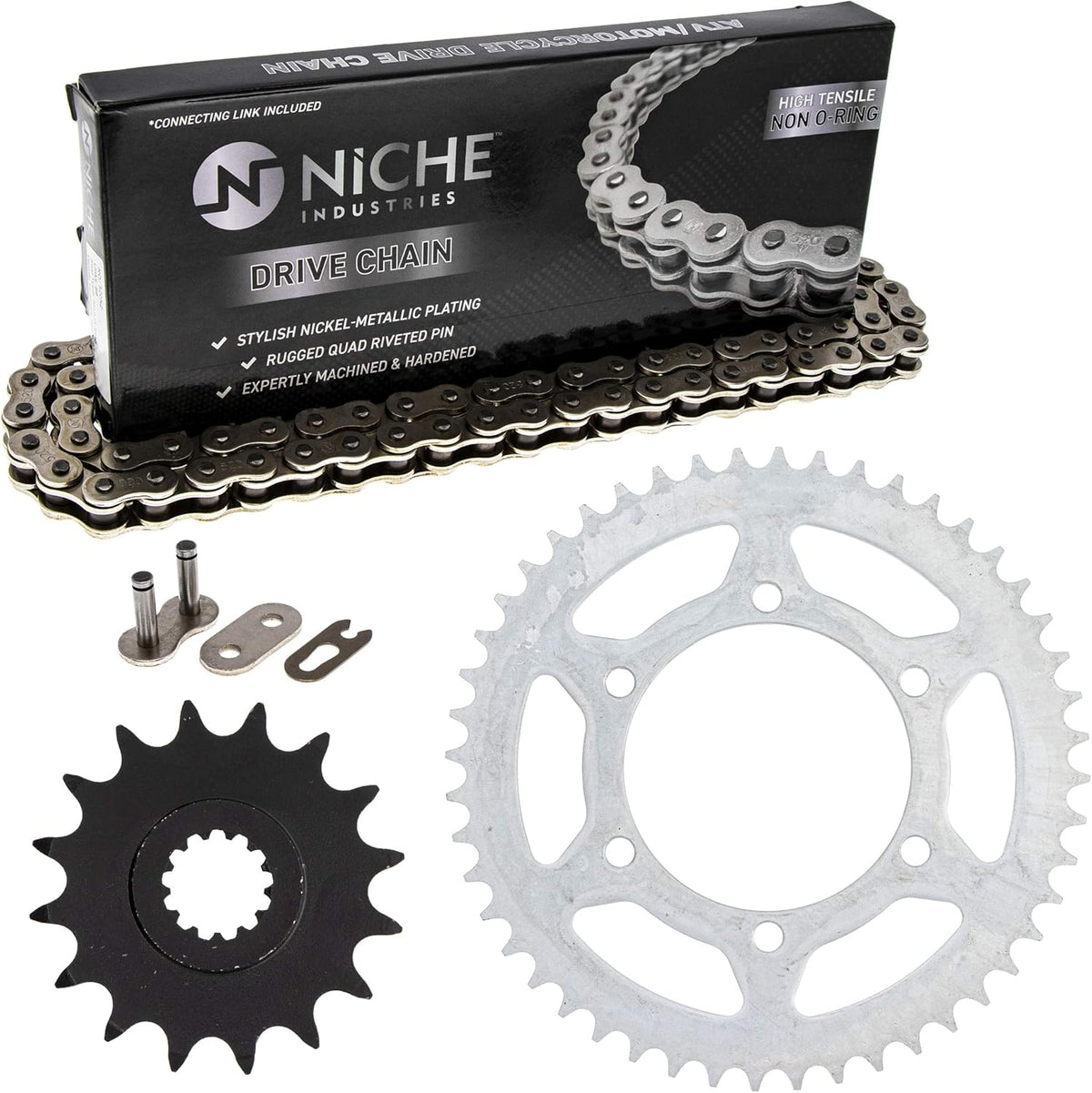 Drive Sprocket Chain Combo Front 16 Rear 48 Tooth 520NZ Standard 116 Links Pack of 2 L928