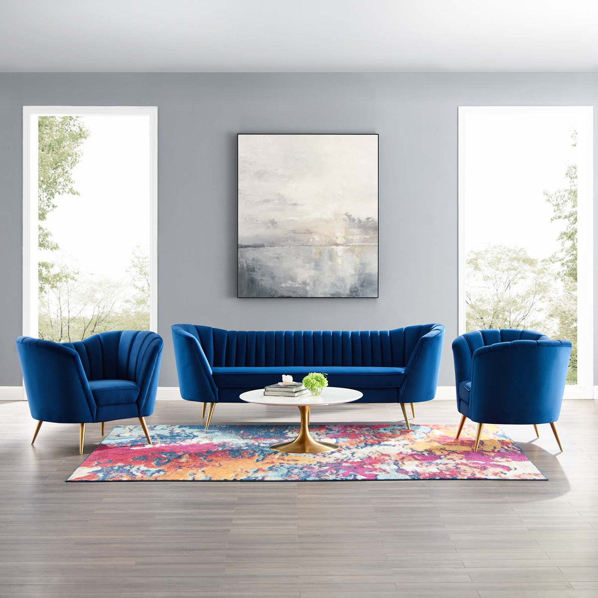 3 Piece Performance Velvet Set in Navy T6300