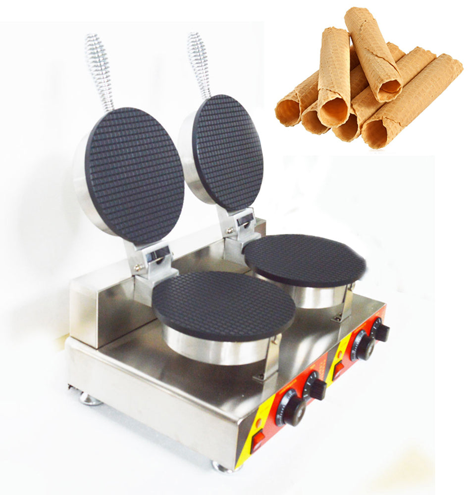 Dual Egg Roll Waffle Maker Ice Cream Cone Baker Iron Q900