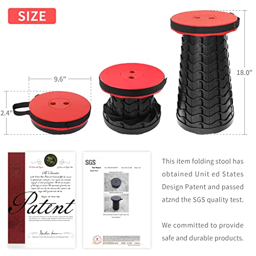 Portable Collapsible Telescoping Stool Lightweight Max Load 400lbs Retractable Folding Stool (red) B3316