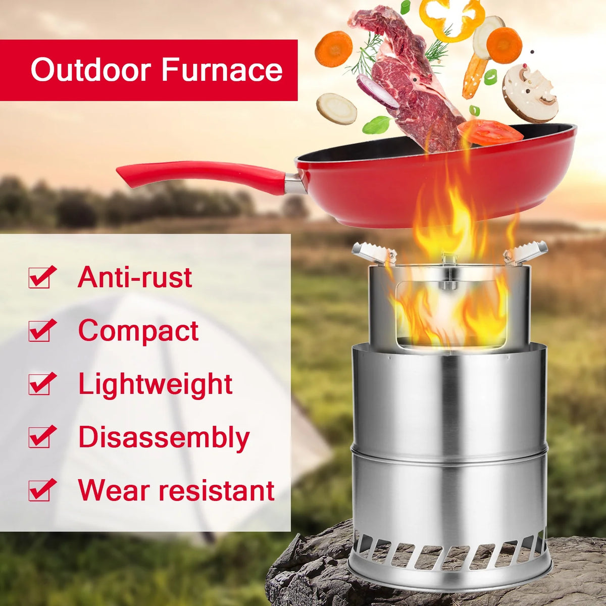 Windproof Stainless Steel Detachable Wood Stove I45504